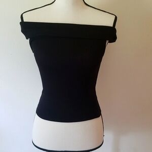 Express on off shoulder black cotton modal spandex ribbed crop top black xs New
